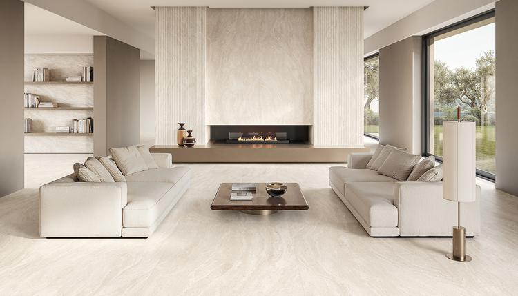 Dual Travertine | Emilceramica Porcelain Stoneware Emil Dualtravertine Stone,brick Living Room White Poro Aperto,white Poro Chiuso,white Roma Magna Gallery Image | Emilceramica
