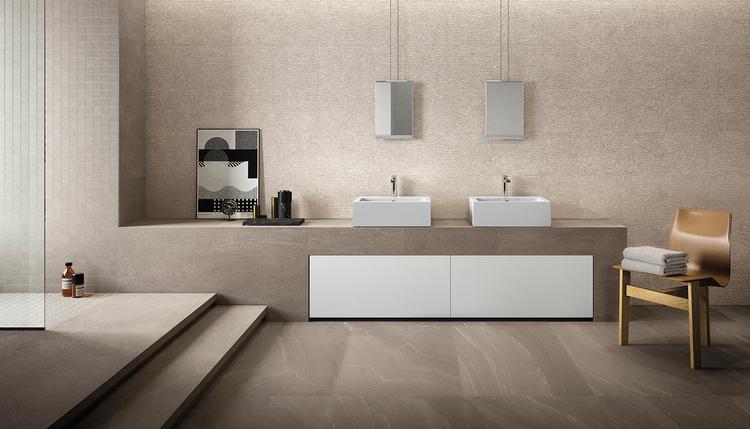 Stone Talk | Emilceramica Porcelain Stoneware Ergon Stone Talk Stone Bathroom Taupe Minimal,sand Rullata,taupe Martellata Gallery Image | Emilceramica