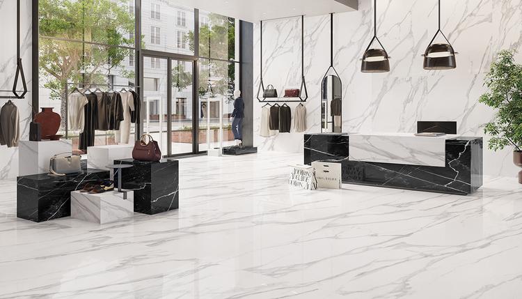 Tele Di Marmo | Emilceramica Porcelain Stoneware Emil Tele Di Marmo Marble Shop Statuario Michelangelo Base Gallery Image | Emilceramica