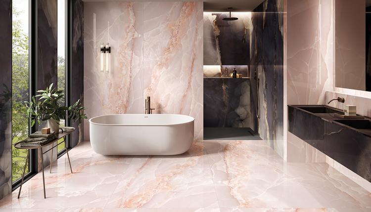 Tele di Marmo Onyx | Emilceramica Porcelain Stoneware Emil Tele Di Marmo Onyx Marble Bathroom Onyx Black ,onyx Pink Gallery Image | Emilceramica