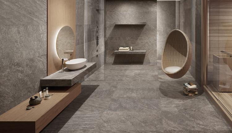 Oros Stone | Emilceramica Porcelain Stoneware Ergon Oros Stone Stone Bathroom Anthracite Fondo,anthracite Splitstone Gallery Image | Emilceramica