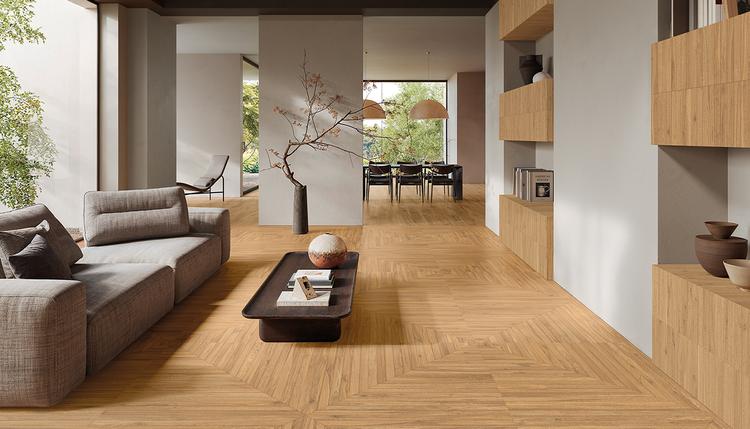 Playwood | Emilceramica Porcelain Stoneware Emil Playwood Wood,brick Living Room Intense Oak Playtangram Gallery Image | Emilceramica