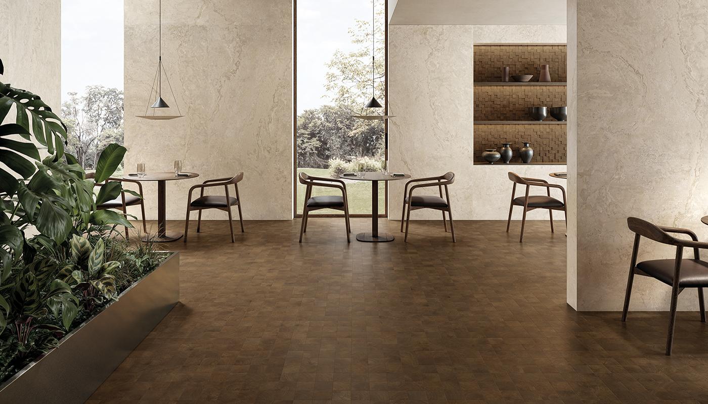 Porcelain Stoneware Provenza W-circles Stone,wood,brick Restaurant Beige Variée,wenge' Fondo Gallery Image | Emilceramica Porcelain Stoneware Provenza W-circles Stone,wood,brick Restaurant Beige Variée,wenge' Fondo Gallery Image | Emilceramica