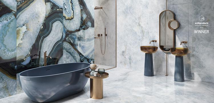 Tele di Marmo Precious | Emilceramica Porcelain Stoneware Emil Tele Di Marmo Precious Marble Bathroom Agate Azure Agate Gallery Image | Emilceramica