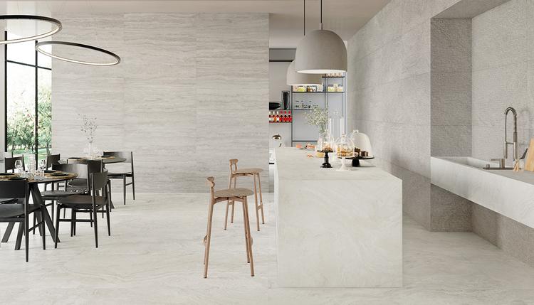 Unique Travertine | Emilceramica Porcelain Stoneware Provenza Unique Travertine Stone Silver Vein Cut,white Minimal,silver Ruled Gallery Image | Emilceramica