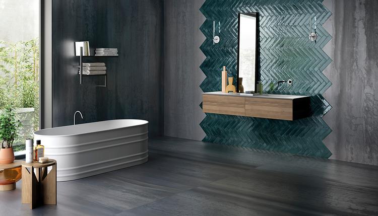 Metallica | Emilceramica Porcelain Stoneware Viva Metallica Metal,brick Bathroom Calamine Gallery Image | Emilceramica